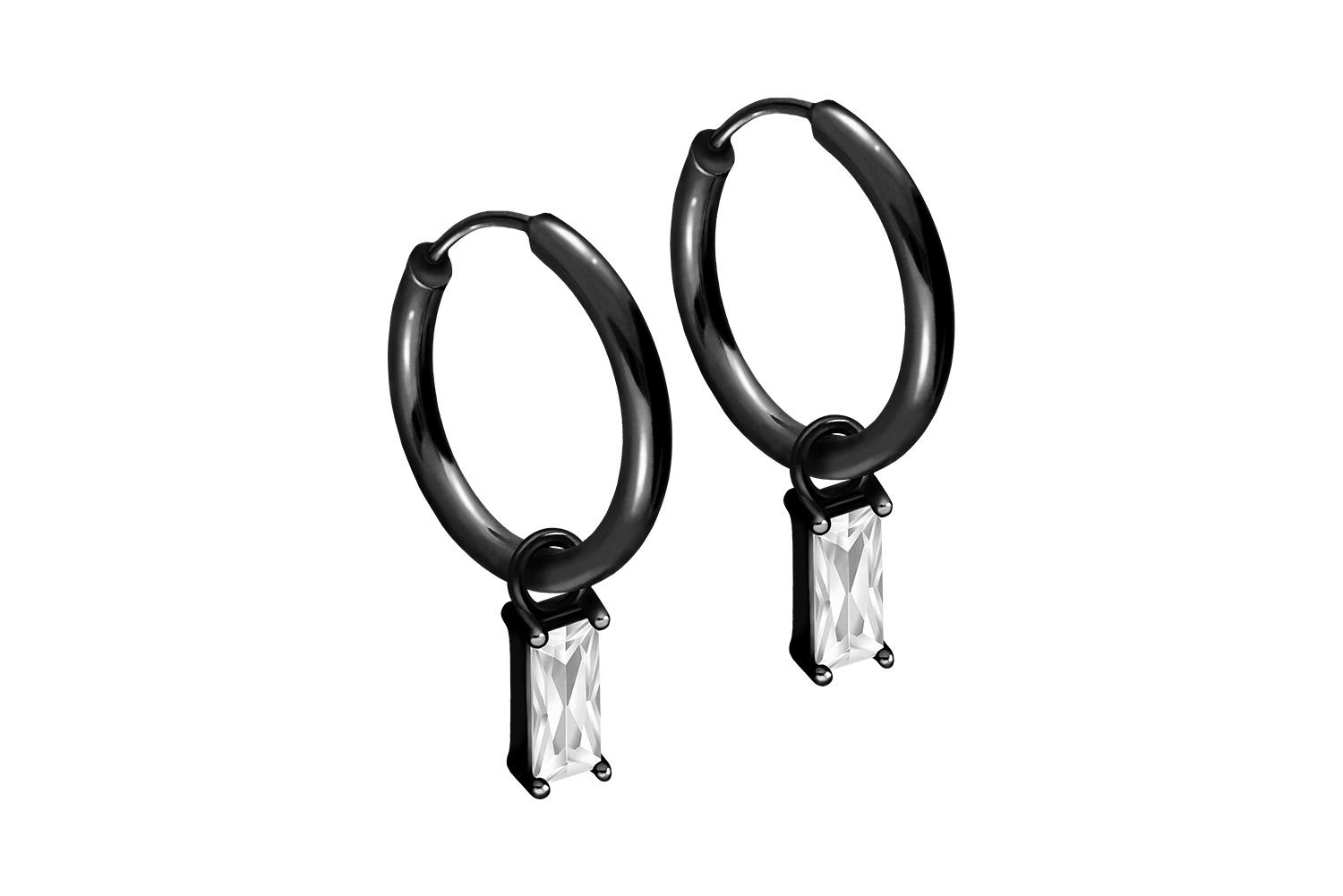 Chirurgenstahl Ohrclicker Creolen EINGEFASSTES KRISTALLRECHTECK von Piercingline